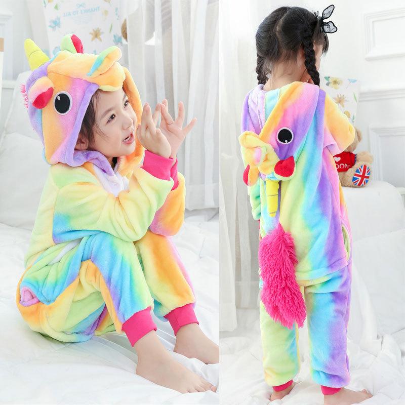 Kinder Tier Einhorn Pyjamas Set Mädchen Regenbogen Einhorn Pyjamas Kostüm Nachtwäsche für Kind Overall 4T gelb