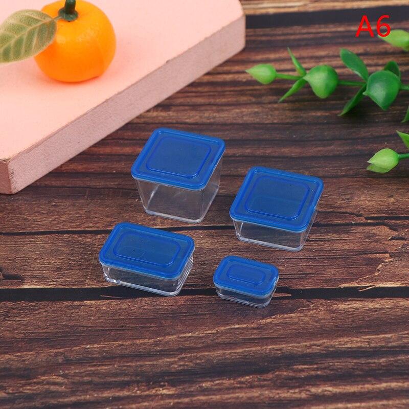 4 Stücke 1/12 Miniatur Puppenhaus Lebensmittelbehälter Set Mini Schärferes Obst Box Lunchbox Bento Box Küche Blyth Puppenhaus Zubehör Square blau