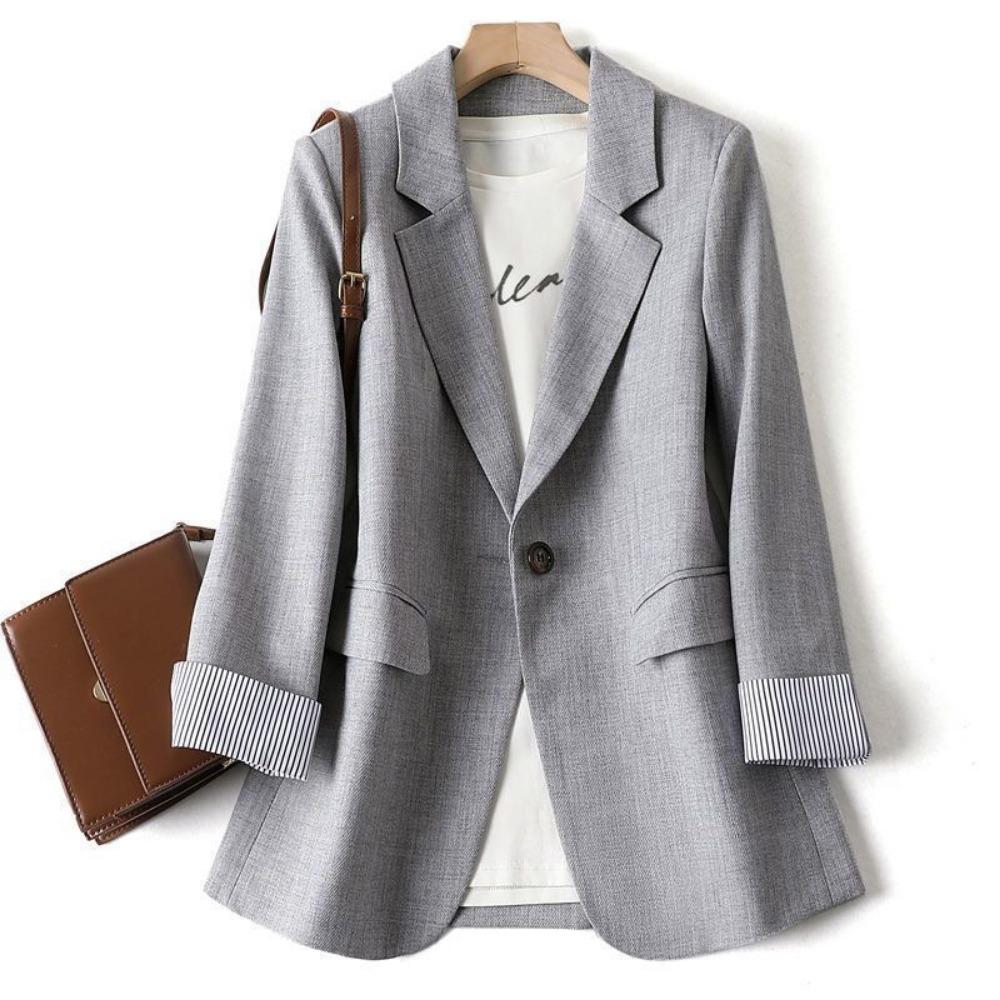 Damen Langarm Frühling Casual Blazer 2024 Neue Mode-Business Plaid Anzüge Frauen Arbeit Büro Blazer Frauen Mäntel Frau Jacke S grau