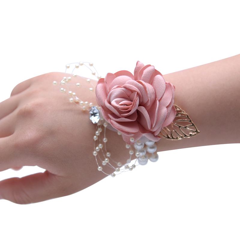 Handgelenks-Corsage Hochzeitsarmband für Brautjungfer Burgunder Seide Handgelenks-Corsage Brautjungfer Schwestern Handblumen Herren Ansteckblume