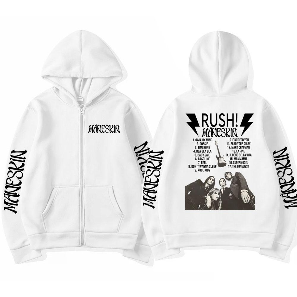 Italienische Rockband Maneskin Rush Poster Reißverschluss Hoodie Herren Damen Sweatshirt Männlich Locker Mode Streetwear Y2k Jacken M