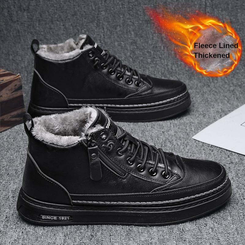 Bestellen Sie eine Nummer größer Herrenschuhe Winter Neue High-Top Militärstiefel Fleecegefüttert Gepolsterte Warmhaltende Freizeitschuhe Vielseitige Arbeitsschuhe Wasserdichte Lederschuhe 39 schwarz