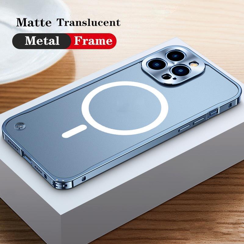 Luxuriöse Schutzhülle aus Aluminiumlegierung mit Metallrahmen für iPhone 16 15 14 13 12 11 Pro Max, All-Inclusive-Abdeckung für Magsafe iPhone 14 Pro For iPhone 14 Pro blau