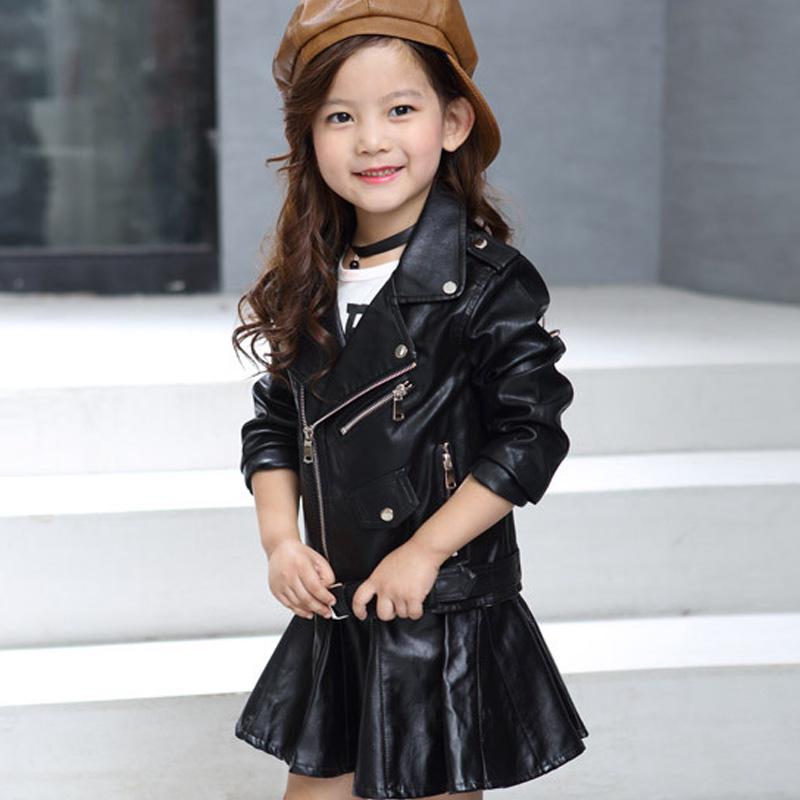 Kinder Pu Jacke Mädchen Motorrad Jacke Kid Outwear Einfarbig Reißverschluss Gürtel Langarm Casual 160 schwarz