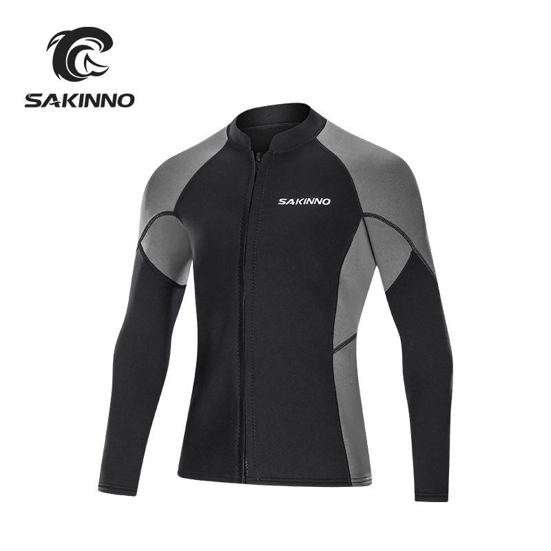 Neoprenanzug-Oberteil für Herren, 2 mm, langärmelig, hält warm, Reißverschluss vorne, elastischer Komfort-Neoprenanzug zum Schnorcheln, Kanufahren, Surfen, Tauchen 2XL