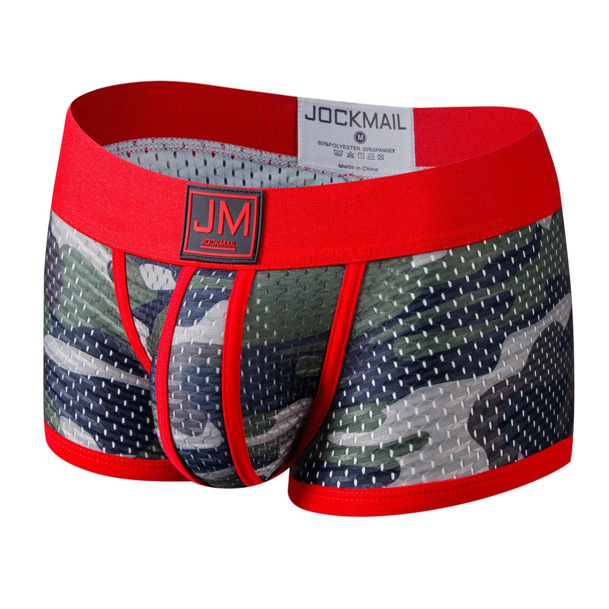 Boxer JOCKMAIL Nylon-Boxershorts mit Tarnmuster, atmungsaktiv, Mesh-Boxershorts, niedrige Leibhöhe, stilvolle, große, elastische Sport-Herrenunterwäsche L rot