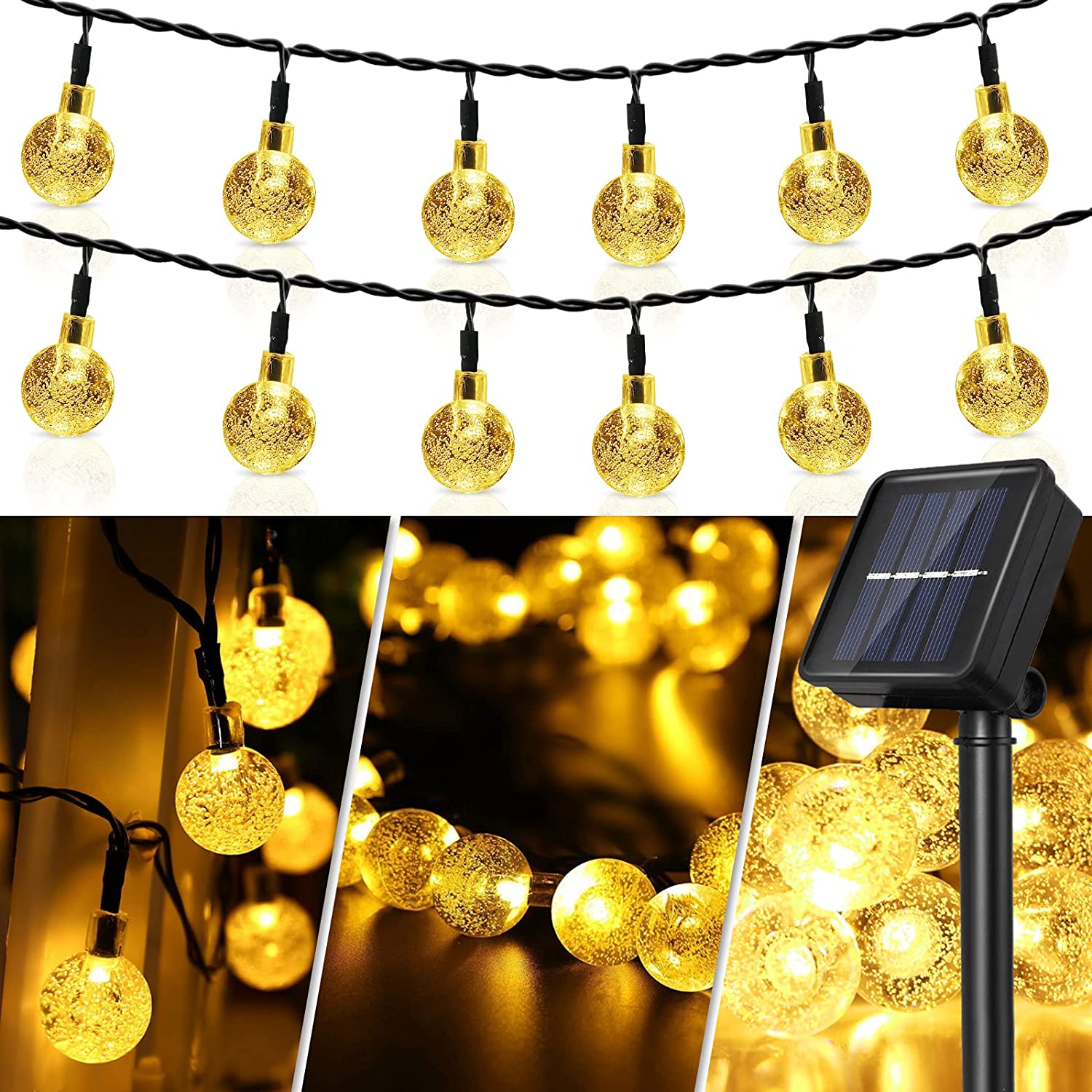 6M Solar Lampe Kristallkugel LED Lichterketten Blitz Wasserdicht Lichterkette Outdoor Garten Weihnachten Hochzeitsdekoration 6M 30LEDs warm weiße
