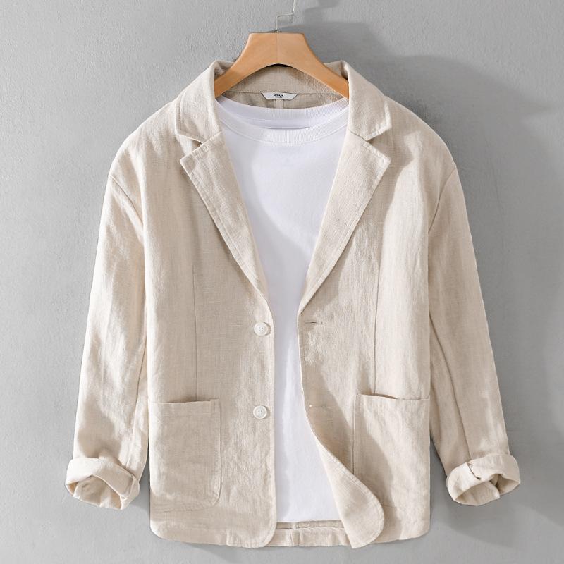Frühling Sommer Herren Jacken Lässig Atmungsaktiv Lässige Baumwolle Leinen Jacken Koreanischer Stil Jugend Knopfjacke XL beige