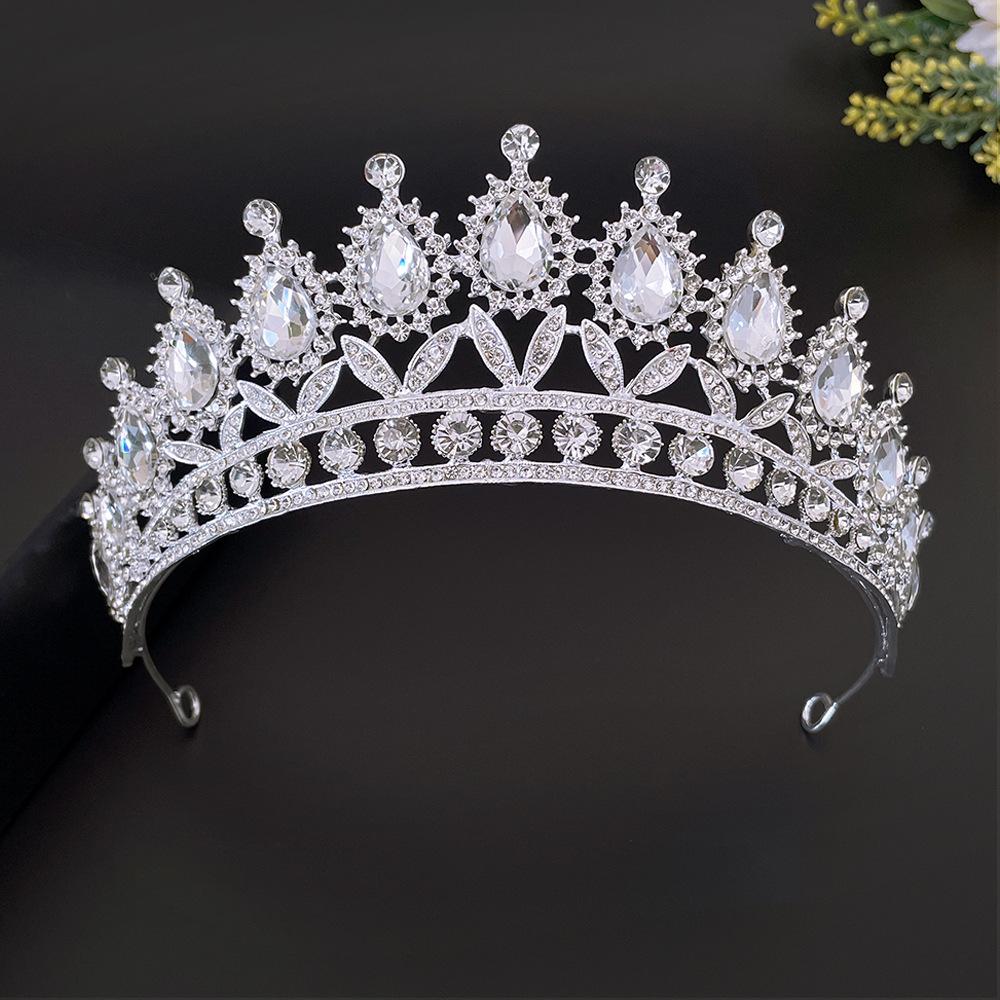 Stilvolle Brautkrone Wassertropfen Diamant Prinzessinnenkrone Auftritt Geburtstag Tiara Hochzeitskleid Accessoires Krone gray