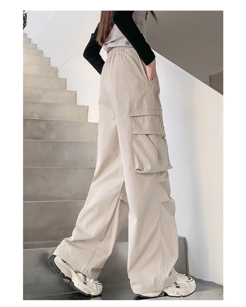 Kinder Mädchen Mid-Rise Cargohosen Locker Gerader Schnitt Polyester Einfarbig Elastische Taille Lässige Lange Hosen Frühling Sommer Sport Hosen 140 beige