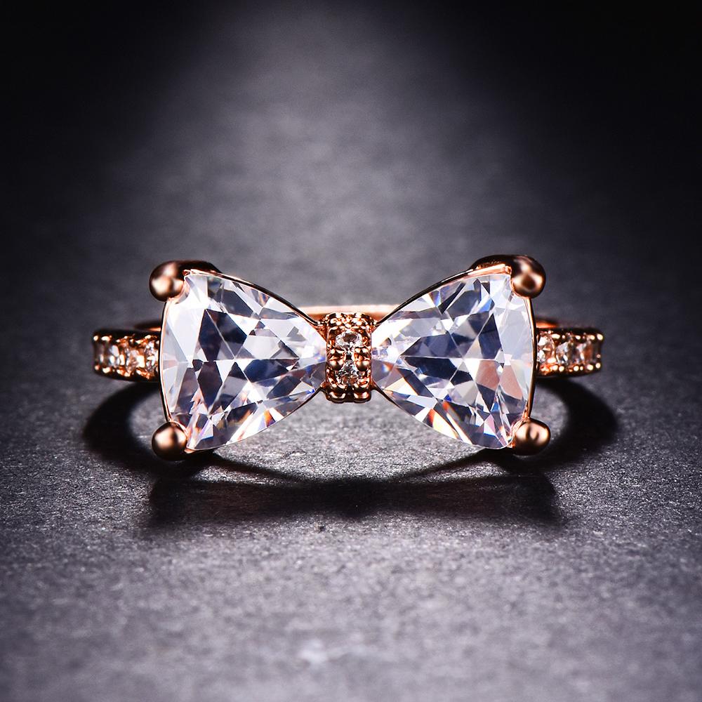 Schicke Ringe mit vier Krallen und Schleife, rotem Zirkon, für Damen, Ring, Modeschmuck, Größe 6–10 7