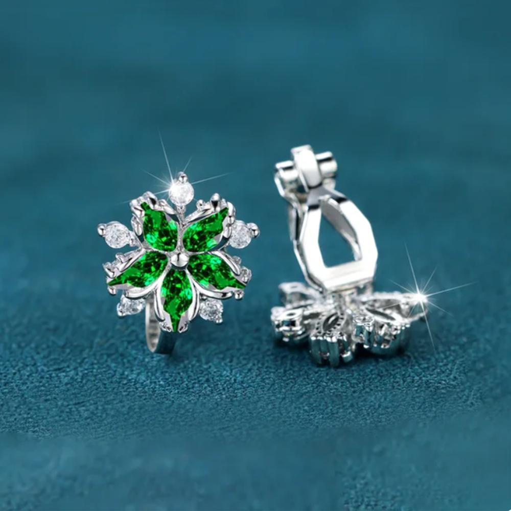 Süße rosa Kristall Sakura Clip-Ohrringe für Frauen kein Ohrloch Zirkon Blume Ohrringe Hochzeit Braut Party Schmuck Geschenke silber/grün