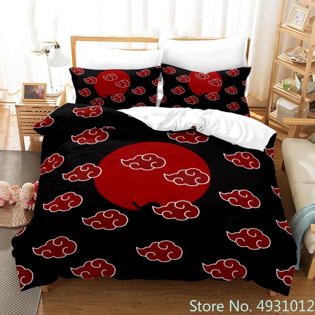 Anime Uchiha N-Naruto Uzumaki Rote Wolke Bettwäsche-Sets Haushaltsdecke Bettbezug Itachi Heimtextilien Bettanzug Kinder Kinder Geschenk US Full(200*230cm)3pcs