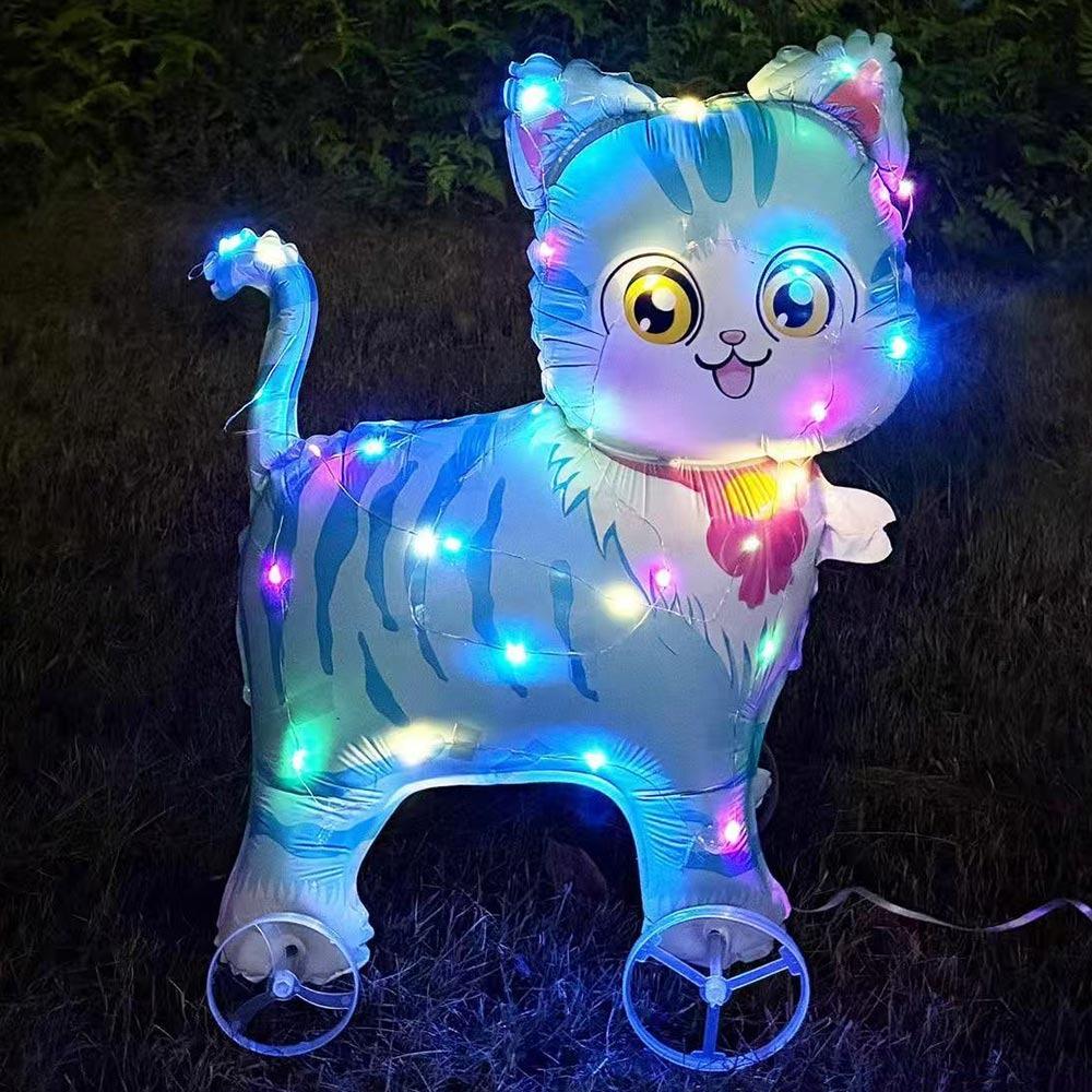 Mit Rädern Cartoon Tier Ballon Mit Licht 3D Ballon Tier Stofftier Kindergeschenk Blue Cat