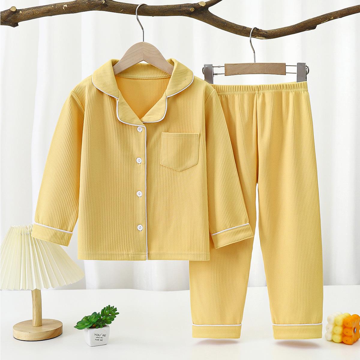 Kleinkind Baby Kinder Unisex Casual Pyjama Anzug Junge Langarm Fronttasche Revers Tops + Lange Hosen Mädchen Pyjama Sets 1-16 Jahre 160 gelb