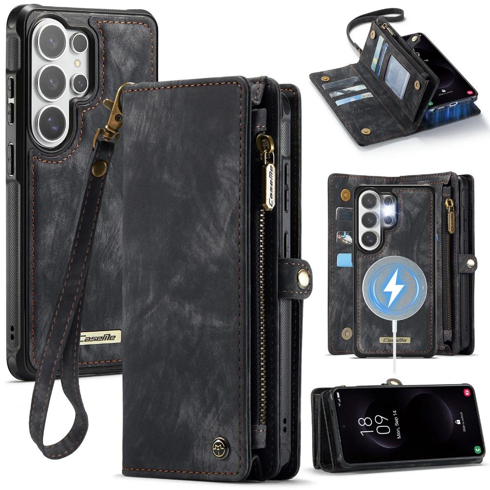 Abnehmbare magnetische Lederhülle für Samsung Galaxy S26 Ultra S25 Edge S24 Plus S23 FE S22 S21 S20 Note20 Kartenfach Geldbörsen-Cover Galaxy S25 Edge schwarz