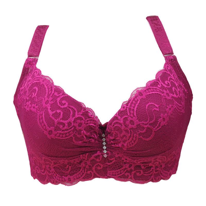 Dame Spitzen-BH Dessous Unterwäsche Push-Up gepolsterte Bügel Sexy Büstenhalter Push-Up-BHs 100D wein rot