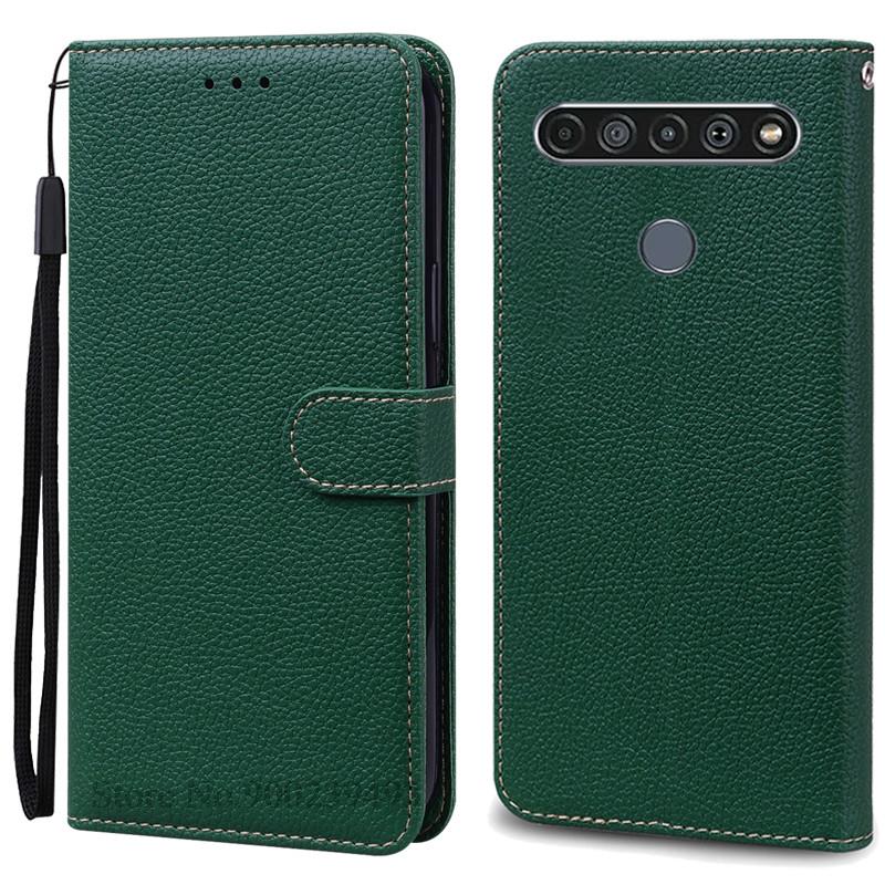 Für LG K61 Hülle Weiche Silikon Leder Brieftasche Flip Case Für LG K61 Hülle Coque Für Fundas LG K61 LGK61 K 61 Handyhüllen Schale for LG K61 dunkelgrüne