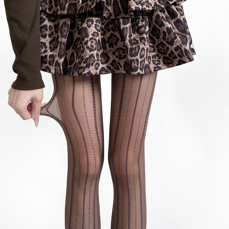 Herbst Winter Retro Strumpfhose Lolita Gestreifte Spitze Strumpfhose Gepunktete Transparente Strumpfhose Japanischer Reiner Wunsch Jacquard Strumpfhose Strumpfhose One Size gray