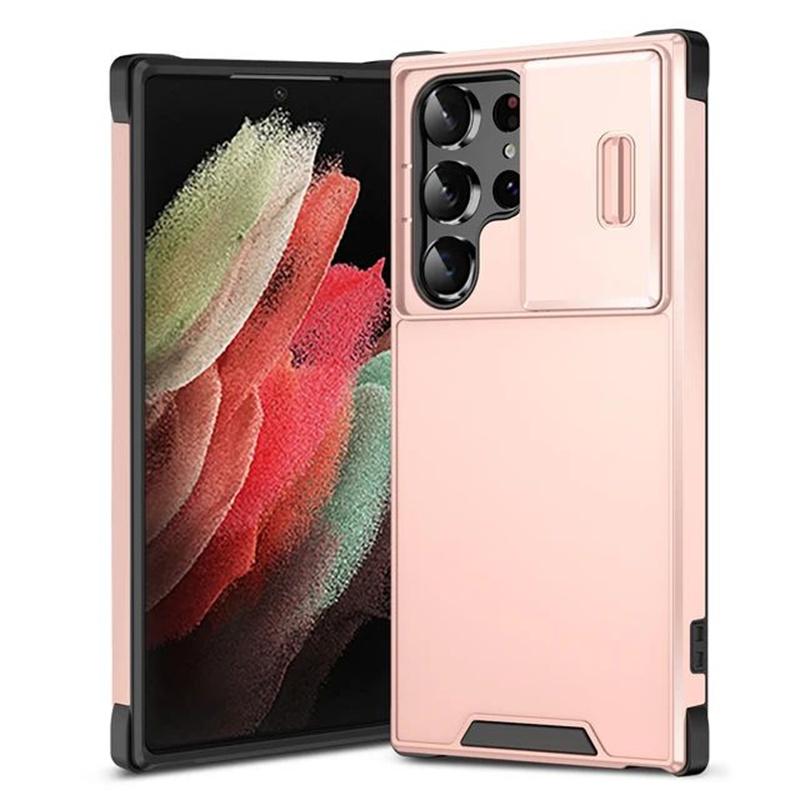 Robuste Armor Slide Kamera Schutzhülle für Samsung Galaxy S26 S25 Edge S24 S23 S22 S21 FE Plus Ultra Anti-Drop Abdeckung Galaxy S21 rosa