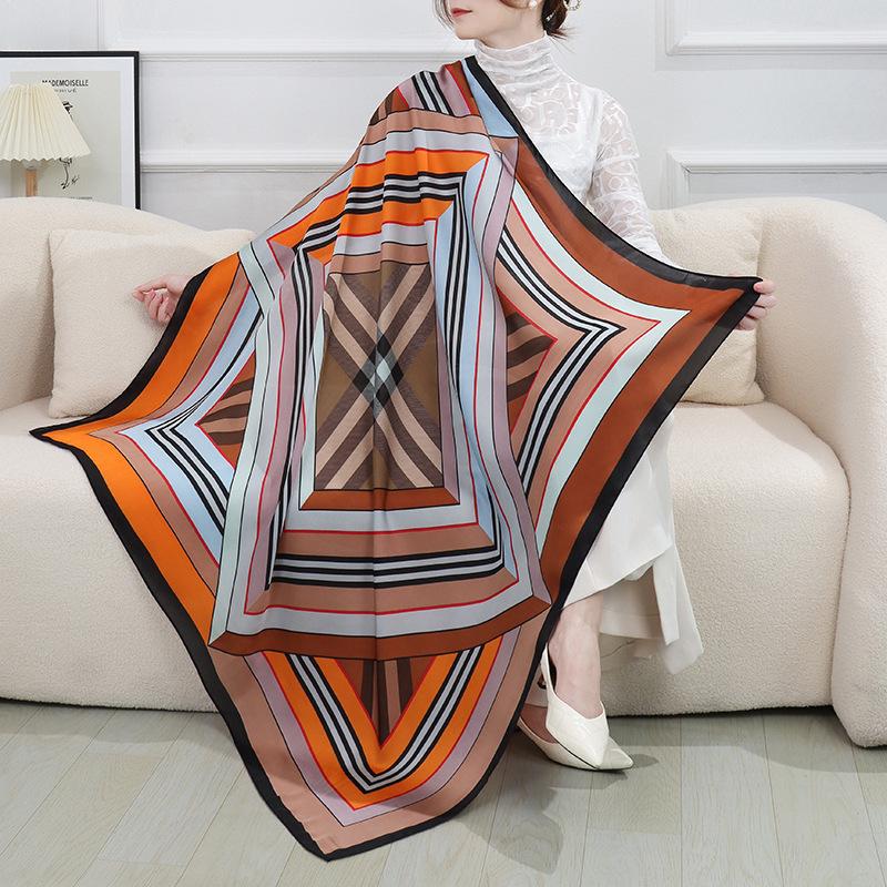 Neue große Sommer-Seidentücher (110 cm) – modische Modelle für Damen, Foulards, 45 Zoll (ca. 114 cm) – ideal für Büro und Beruf. Auch als Bandana oder Hijab geeignet. 110x110cm