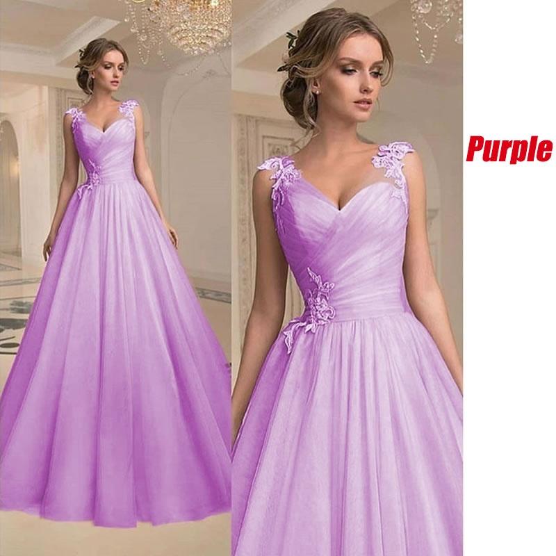 Süßes ärmelloses A-Linie-Hochzeits-Partykleid für Mädchen, Guaze-Abschlussballkleid, langes Abendkleid L violett
