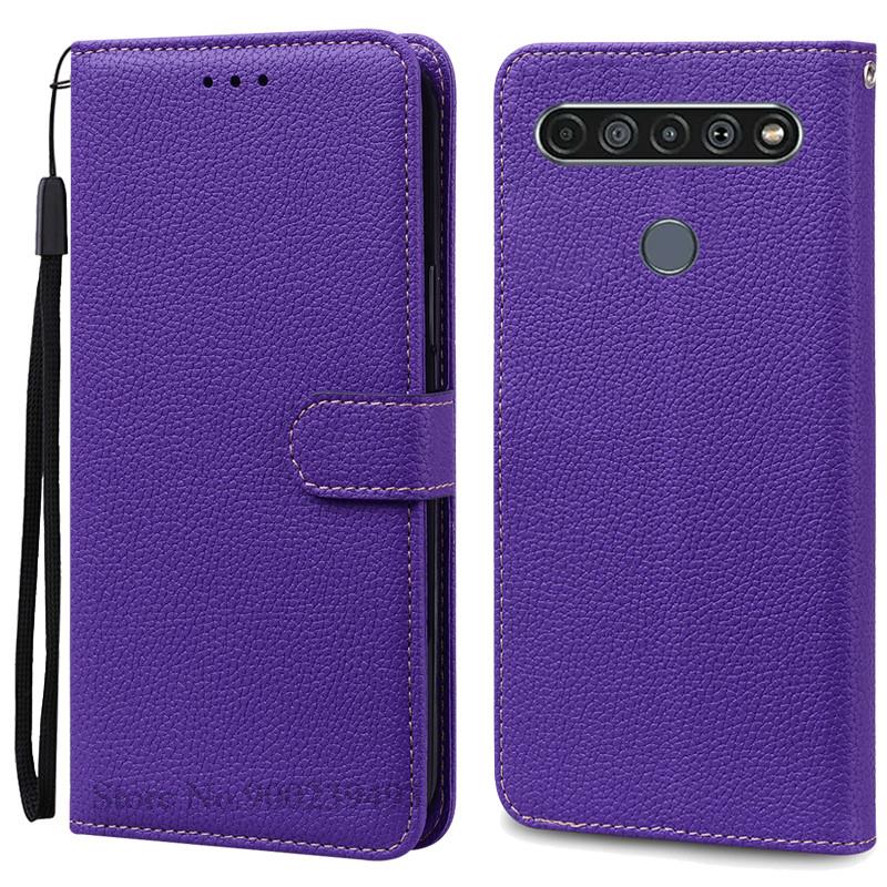 Für LG K61 Hülle Weiche Silikon Leder Brieftasche Flip Case Für LG K61 Hülle Coque Für Fundas LG K61 LGK61 K 61 Handyhüllen Schale for LG K61 dunkelviolette
