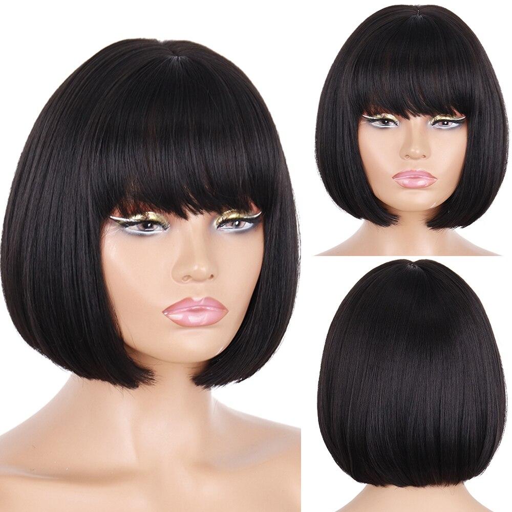LISI HAIR Kurze Bob-Perücke mit Pony für Damen, synthetische Bob-Perücken, schwarze Perücke für Party und täglichen Gebrauch, schulterlange Cosplay-Bunte Perücke 1B