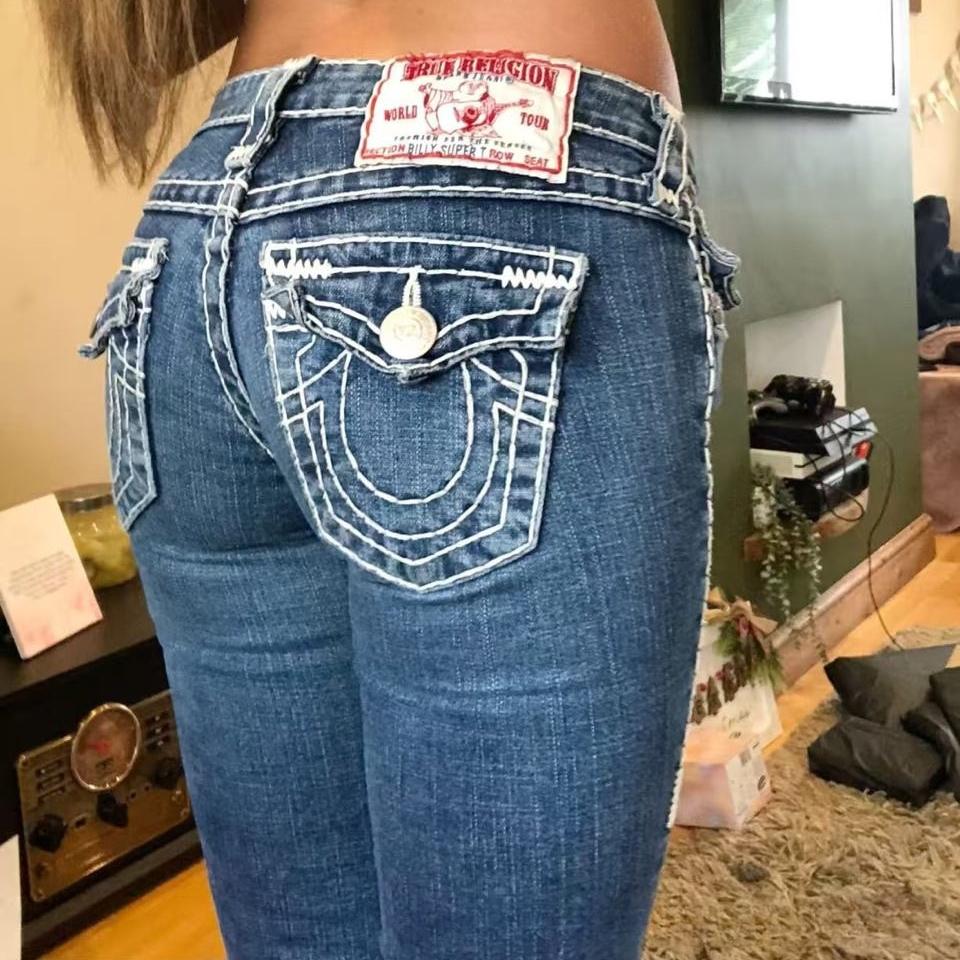 FlowStreet Bestickte Y2K Waed Jeans Harajuku Damenjeans Mittlere Taille Gerades Bein Lässige Passform Denim Jeans XXL