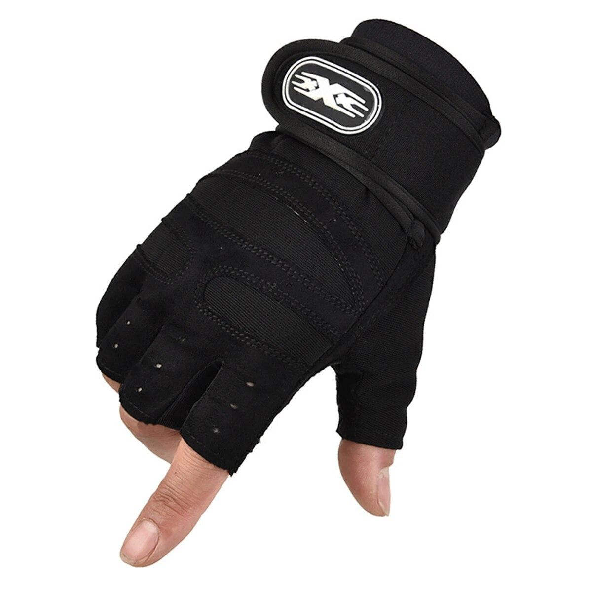 Fitnesshandschuhe für Männer und Frauen, Fitness, Gewichtheben, Armbandhandschuhe, Bodybuilding-Training, Sport, Übung, Fahrradhandschuh, stoßfest L schwarz