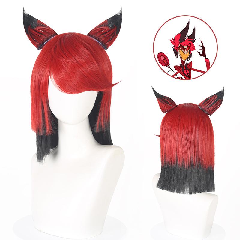 Alastor Der Radio-Dämon' Cosplay-Perücke Hazbin Hotel Charaktergenau Rot-Graues Haar mit Ohrenantenne