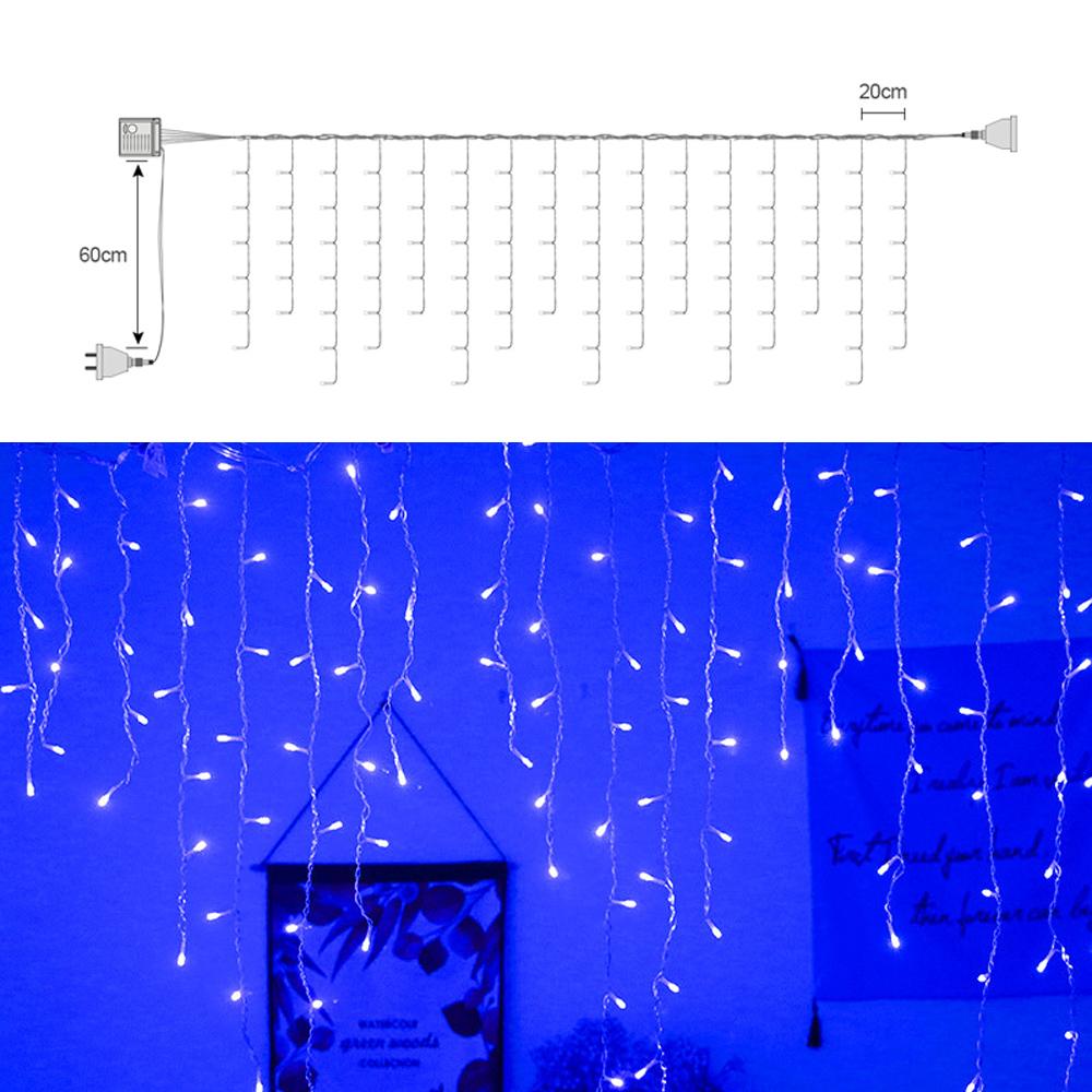 5M herabhängender 0,4-06m Vorhang Eiszapfen-Lichterkette 10M Stern-Lichterkette LED-Girlandenlampe Weihnachtslicht Outdoor-Hochzeitsfeier Gartendekoration mit EU-Stecker 5M Icicle String Light blau