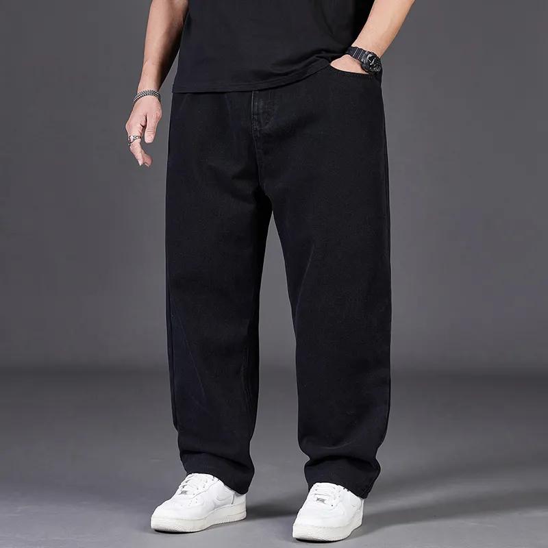 Große Größen Jeans für Herren Frühling und Herbst Lockere Gerade Plus Dünger Zur Erhöhung Der Elastizität Lässige Herrenhose Dünnschnitt 6XL schwarz