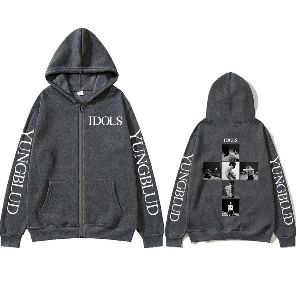 Yungblud IDOLS Album Tour Reißverschluss Kapuzenpullover Herren Damen Mode Hip Hop Pullover Rock Vintage Reißverschluss Sweatshirts Jacken Mäntel M dunkelgraue
