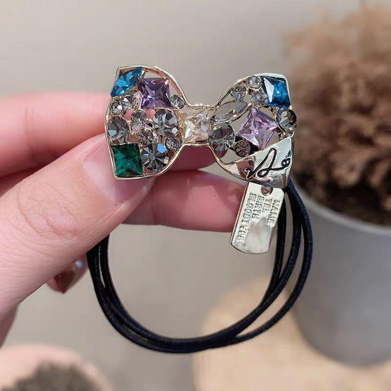 Mode Kristall Strass Haar Seil Frauen Krawatte Haar Gummiband Pferdeschwanz Haar Ring Einfache Retro Haar Krawatte Haar Zubehör multicolour bow