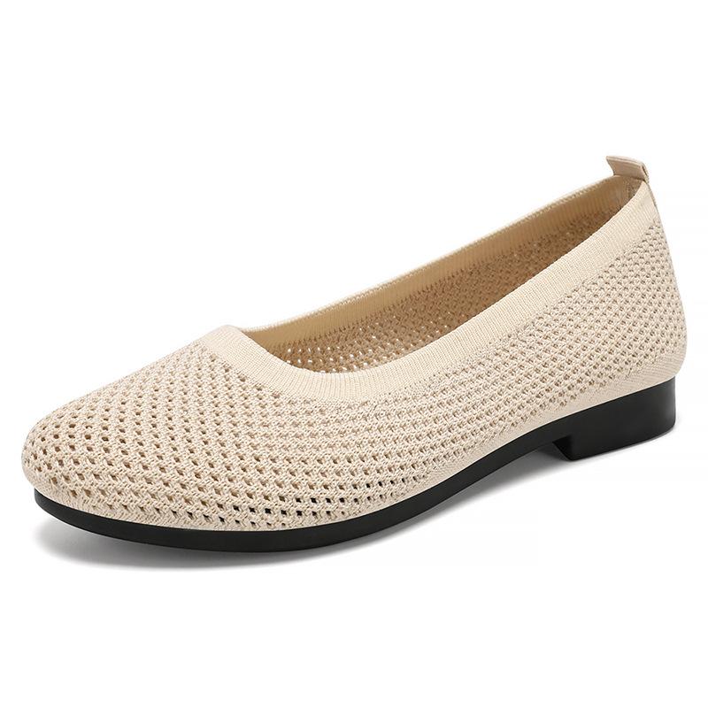 Lässige Ballerinas mit spitzer Spitze für Damen, atmungsaktive Slip-On-Wanderschuhe, leichte Strick-Loafer, elegante flache Sommerschuhe, bequeme Ballerinas für Damen 37 beige