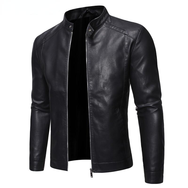 Herren Schwarze Lederjacke Motorradjacke Mode Neue Slim Casual Herren Lederjacke Motorradjacke 5XL schwarz