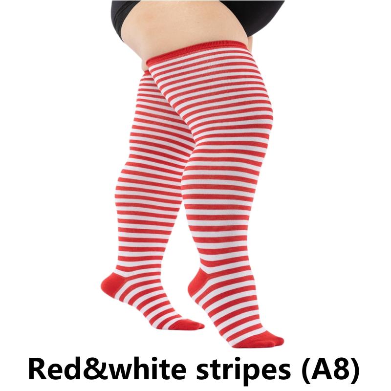 Elastische Overknee-Socken in Übergröße, übergroße, oberschenkelhohe Socken, lange Socken, XXXL, Damensocken, Beinwärmer Red&white stripes (A8)