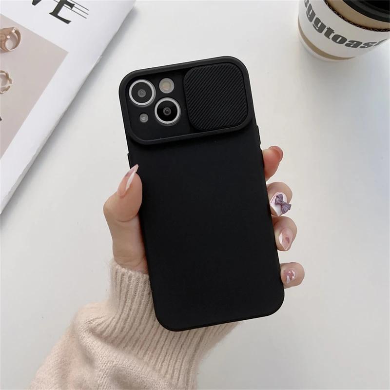 Für iPhone 11 12 Mini Fall 11 Pro Max Push Kamera Schutz Matte Klar Stoßfest Fall Für iPhone XR X XS Max 8 7 Plus Abdeckung For iPhone11 Pro Max schwarz