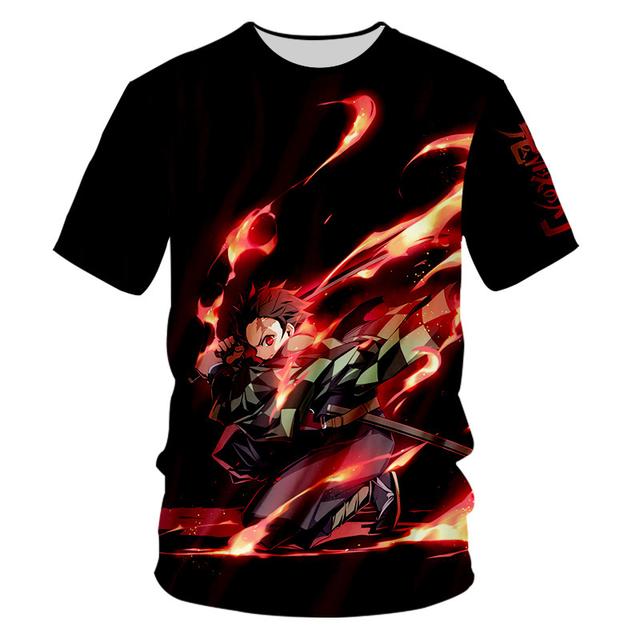 Anime Demon Slayer Kimetsu No Yaiba 3D-gedruckte T-Shirts Cosplay Sommer Kurzarm Kinderkleidung Cartoon Grafik T-Shirts S
