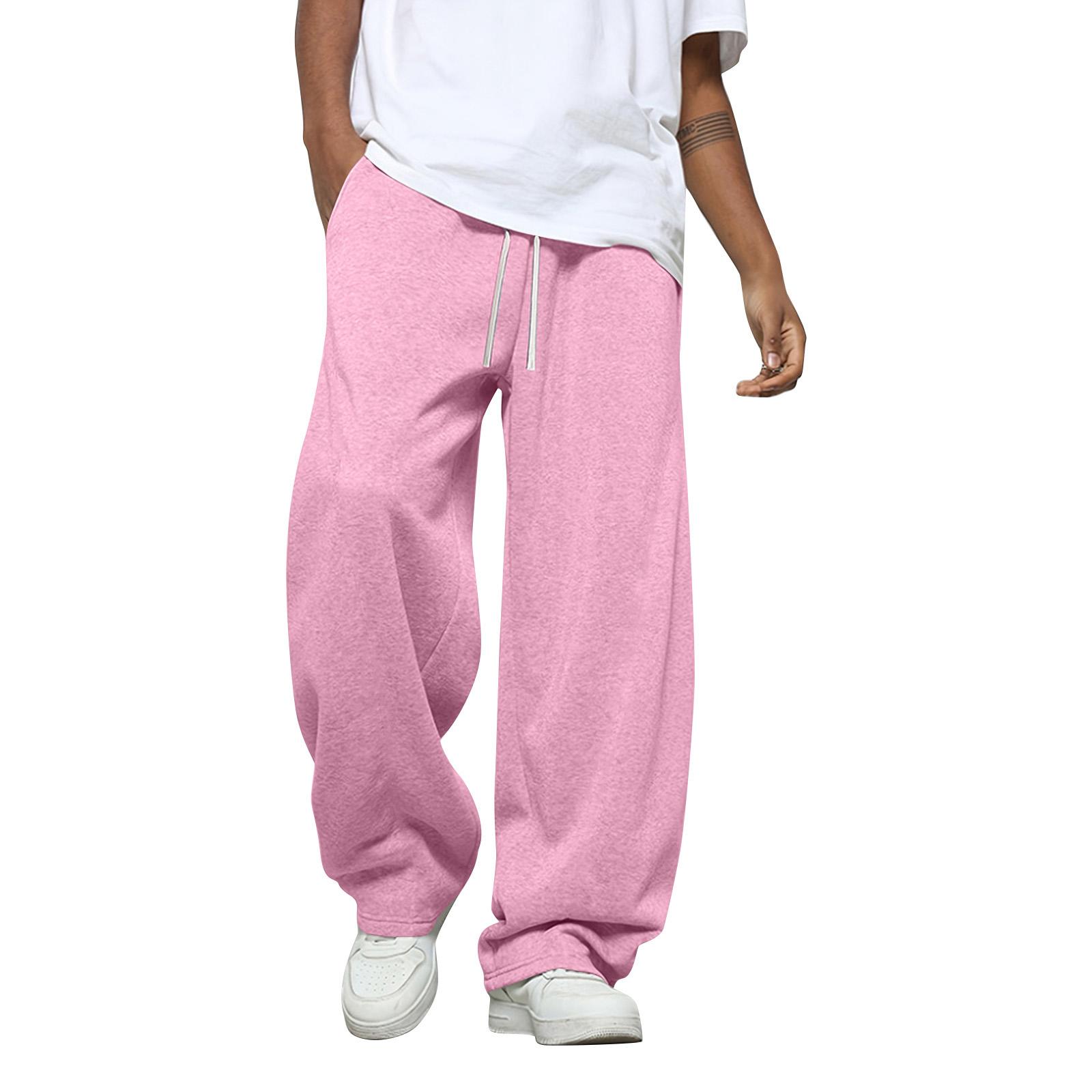 Herren Einfarbig Locker Weitbein Jogginghose Herren Lässige Mode Jogginghose XL rosa