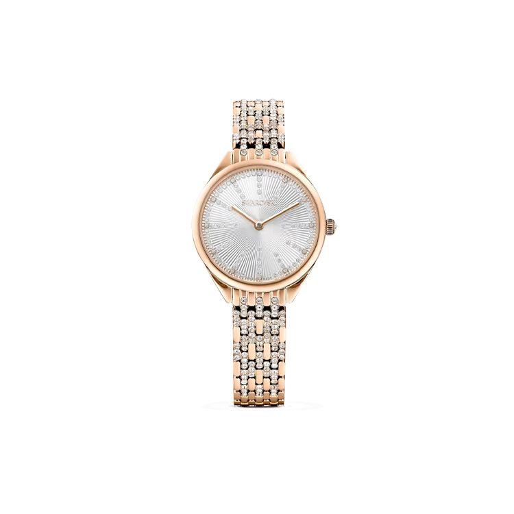 Swarovski Attract Uhr Quarzwerk Metallarmband Silbernes Zifferblatt Damenuhren 5610487 Rose Gold Strap