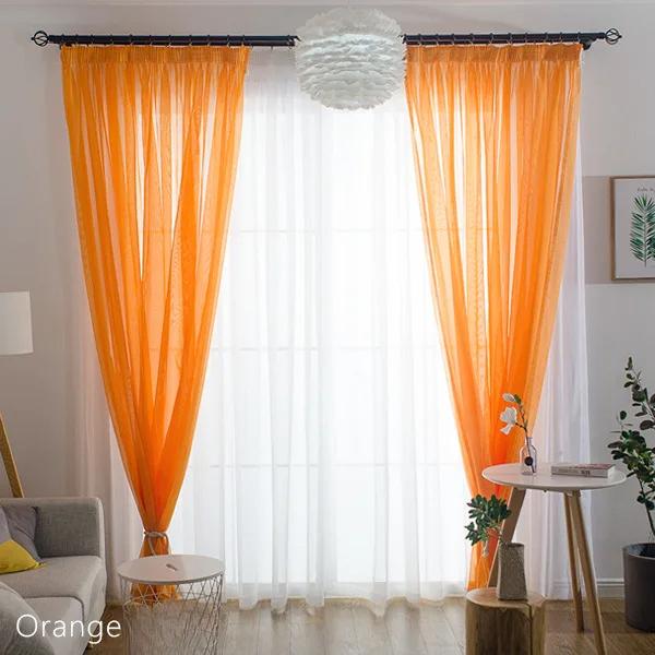 Einfacher Stil Romantische Dekoration Perspektive Vorhänge Wohnzimmer Fenster Vorhänge Tüll Gardinen Fenster Screening 1pc W100 x H270cm&Rod Pocket orange
