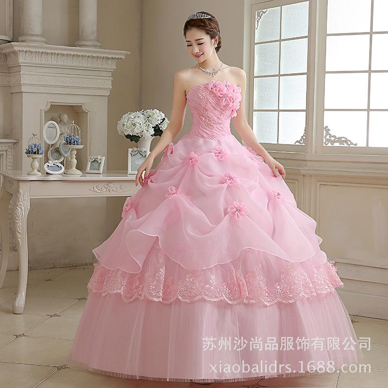 Langärmliges Brautkleid in A-Linie, neues Schleppen-Braut-Hochzeitskleid aus Spitze, Schleppen-Hochzeitskleid für Damen L rosa