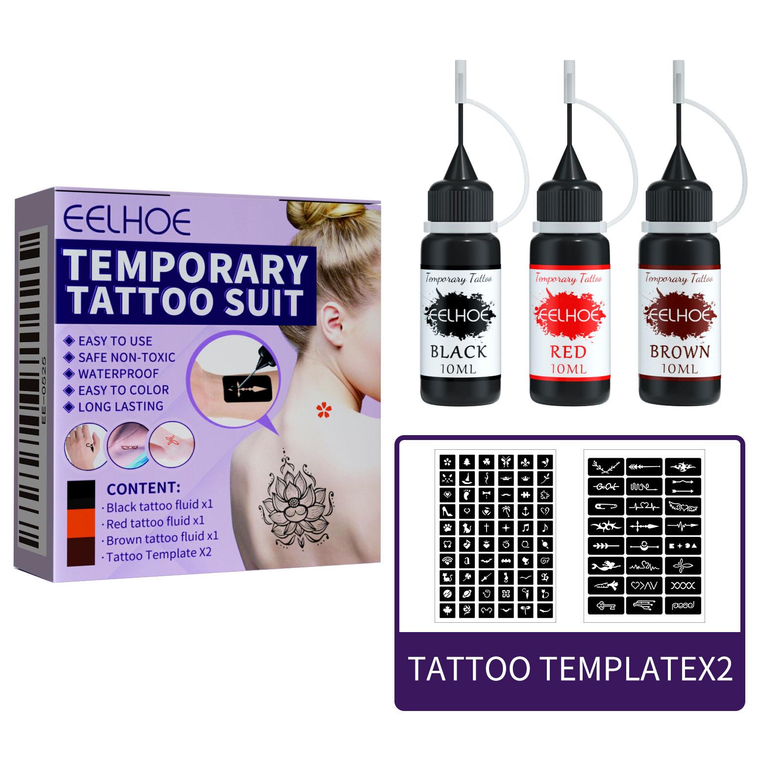EELHOE Saft-Tattoo-Set - Wasserdichte temporäre Saft-Tattoo-Flüssigkeit, Schablone mit Hohlmuster 1 pack gray