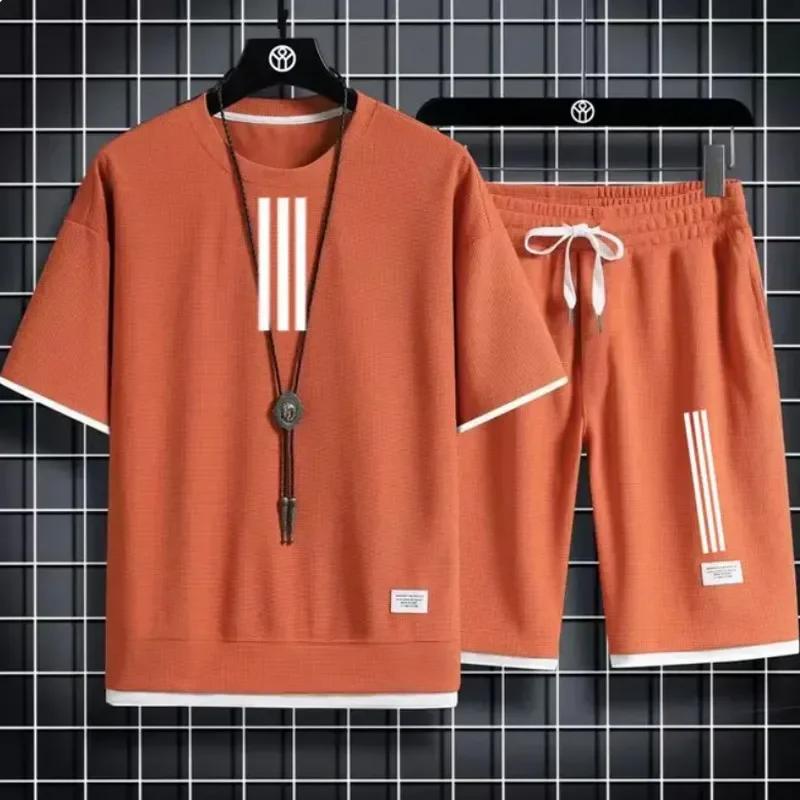 Adidas New Man Trainingsanzüge 2-teilige Kurzarmanzüge Bedrucktes T-Shirt + Jogginghose Sets Sutdent Casual Sommer Sportkleidung M