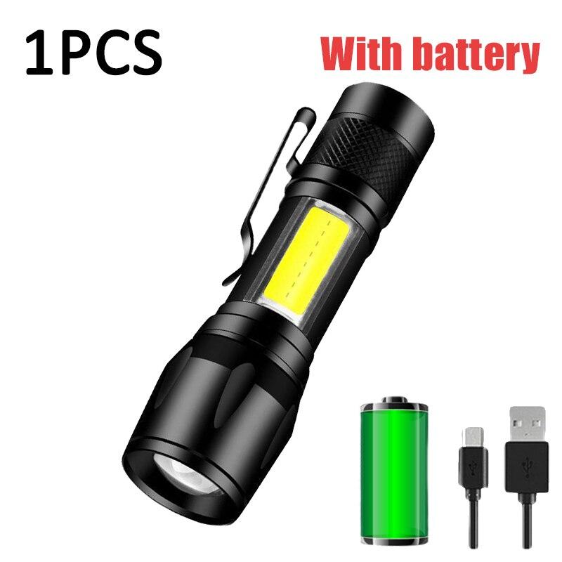 Mini-Taschenlampe, wiederaufladbar, LED-Taschenlampe, tragbar, USB-Lade-Taschenlampe, High-Power-Bank, Camping, wasserdicht, große Reichweite 1 PCS – black
