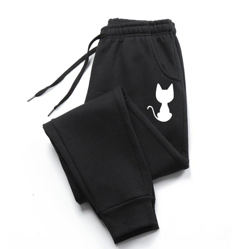 Süße Katze bedruckte Damen-Jogginghose aus Baumwolle, lange Hose, Joggerhose, Sport, Fitness, solide Jogginghose M schwarz