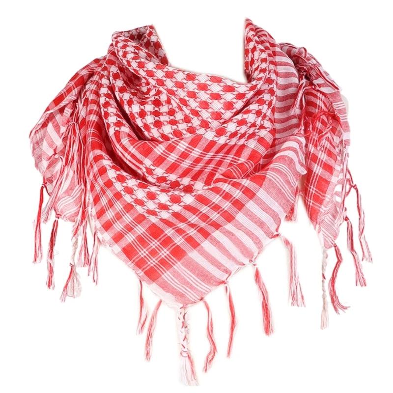 Ethnische Keffiyeh Kopfbedeckung Fransen Arafat Hijab Shemagh Schal Arabische Gesichtsbedeckung Staubdichter Kopfwickel Muslimisches Arabisches Bandana Schal red