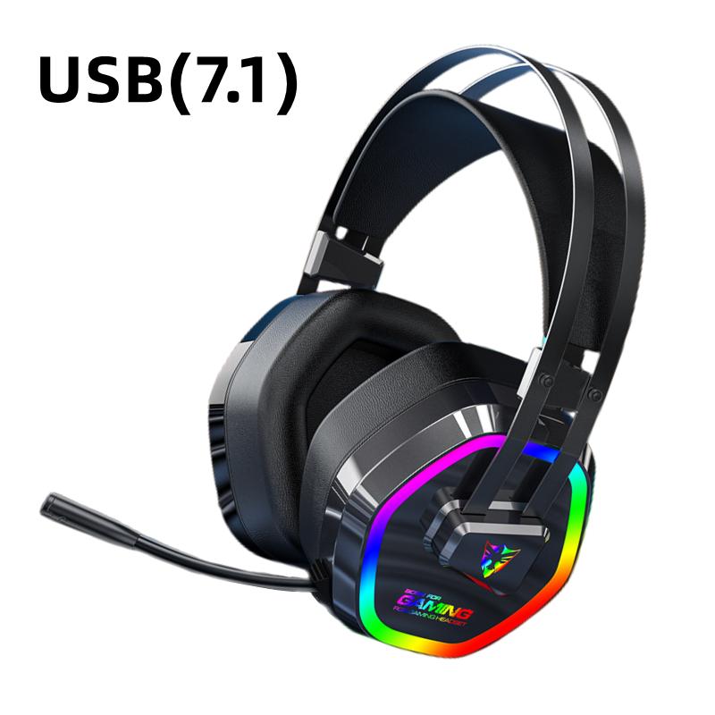 USB-Headset-Headset mit Mikrofon, Spiel, RGB-Licht, 7.1-Headset, Computer USB(7.1) schwarz